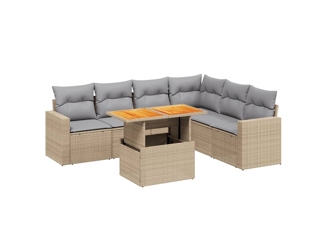 Conjunto de 7 sofás para jardim com almofadões Vime Pe Bege MAISON EXCLUSIVE (7 peças)