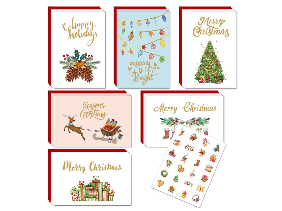 Cartões De Natal Brilhantes, Escrita Elegante E Detalhes Brilhantes Para Mensagens Personalizadas Aquaforge (pacote Com 24)