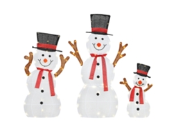 Família Boneco Neve Natal 3 Peças, Led, Aço, Poliéster, Branco