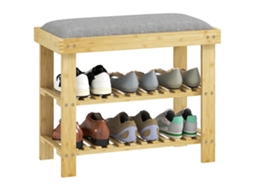 Banco de sapatos com assento, bambu, 2 compartimentos, 60x29x49 cm, cinza S/MARCA