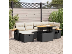 Vidaxl 8 Pcs Conjunto Sofás De Jardim Com Almofadões Vime Pe Preto
