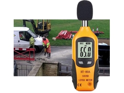 Medidor de nível sonoro profissional de 30 a 130 dBA com brilho.