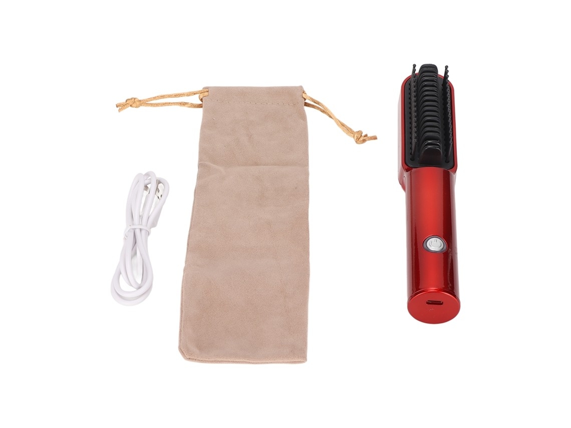 Escova elétrica USB, prática e segura, alisadora e modeladora compacta para casa e viagens.