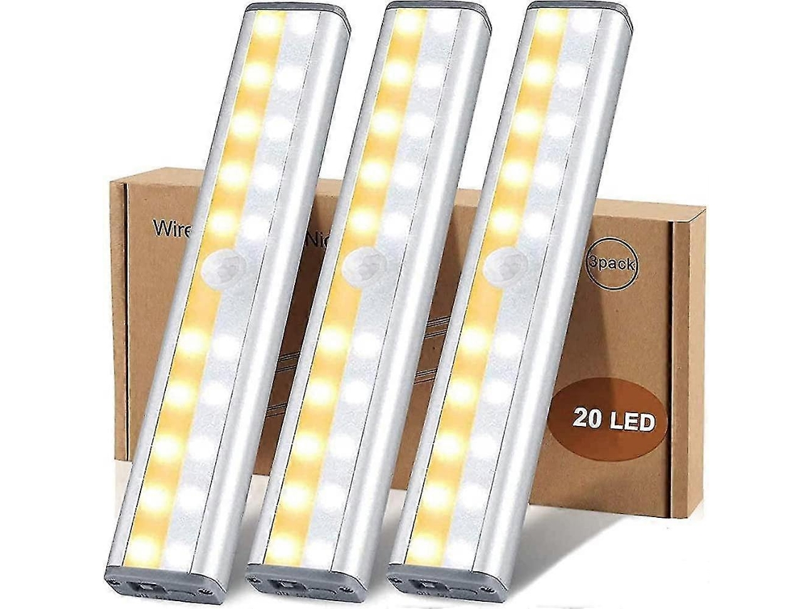 Luzes de Led para Armário com Sensor de Movimento, 20 Leds Recarregáveis​​ Via Usb, 3 Cores BRILVIBERA