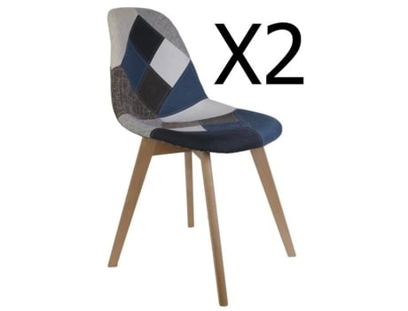 Conjunto de 2 Cadeiras Patchwork na Cor Azul Acinzentado M2 A1-M2 55 5 X 41 X 85 Cm PEGANE