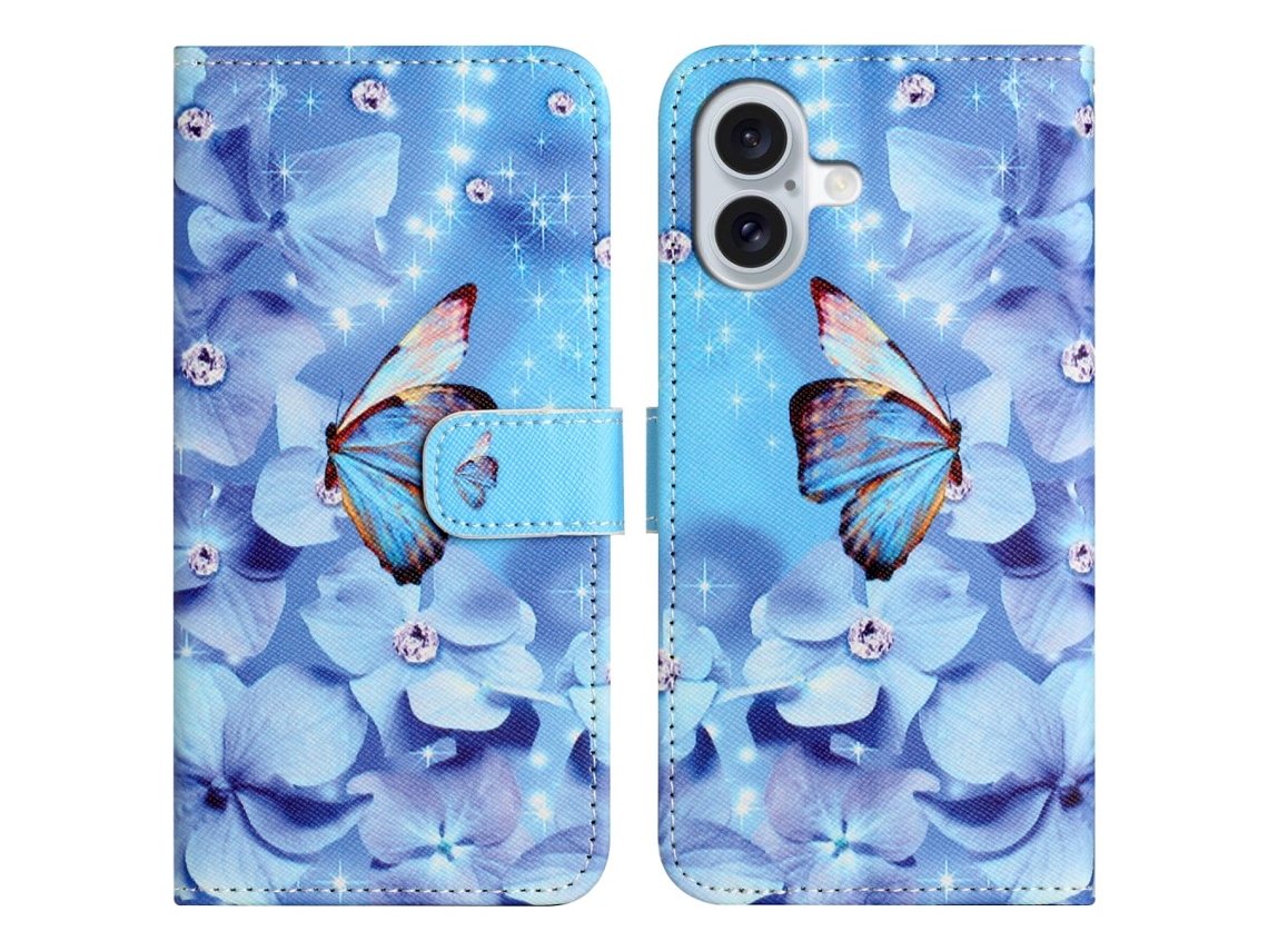 Capa Em Couro Pu Para Apple Iphone 16 Plus - Flor E Borboleta
