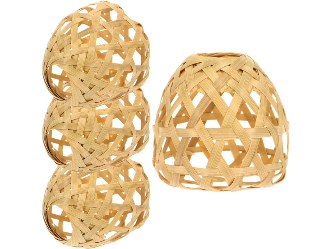 Luminária De Teto Decorativa De Bambu Trançado, 4 Peças, Versátil E Compatível Com Iluminação Artesanal.