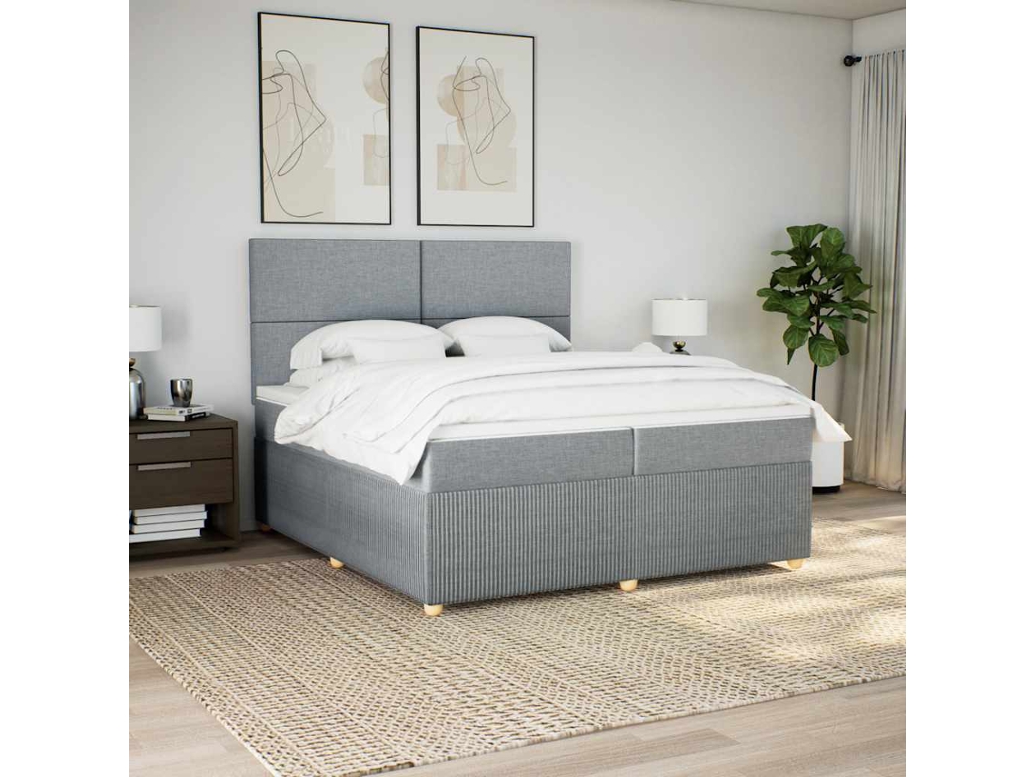Vidaxl Cama Com Molas/colchão 200x200 Cm Tecido Cinza-claro