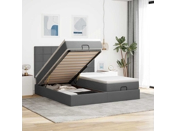 Vidaxl Estrutura De Cama Otomana Com Colchões Tecido Cinzento Escuro