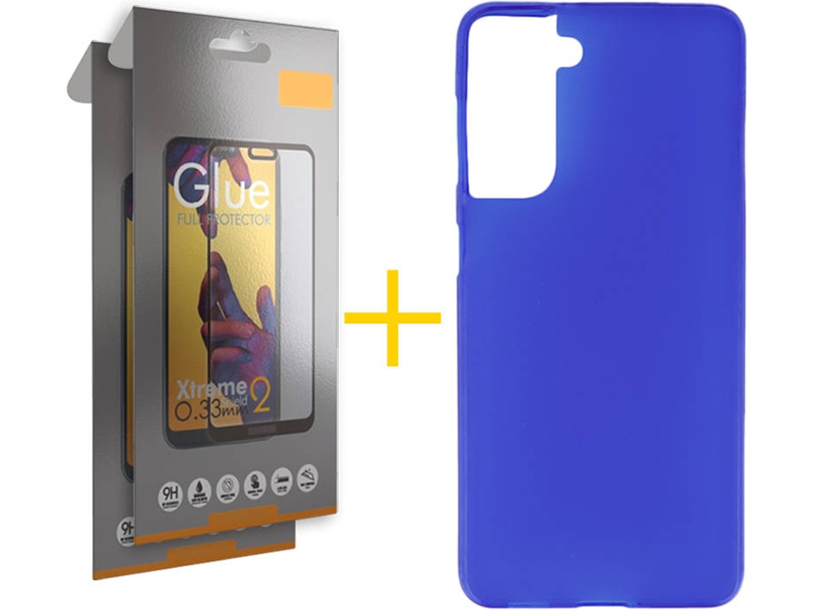Capa e 2 Películas de Vidro Full Samsung S21 Plus SKYHE Silicone Liso Azul