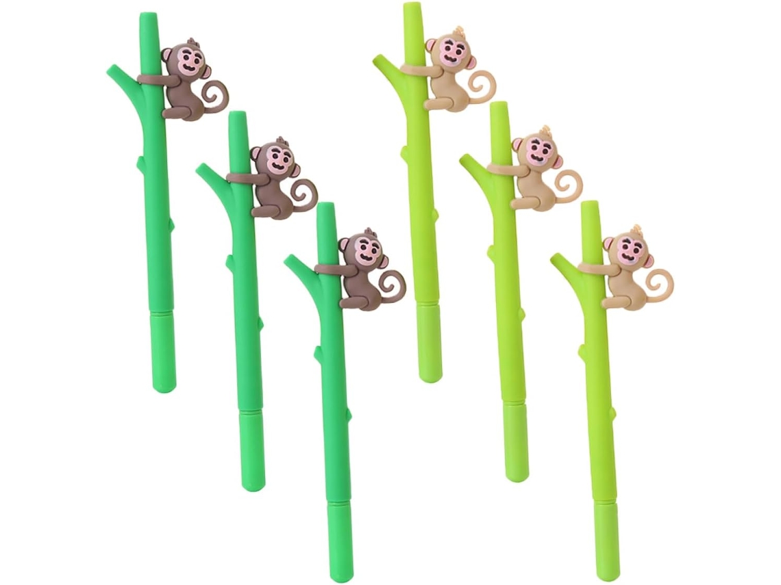 Conjunto De 6 Canetas Em Gel Com Estampa Macacos, Esferográficas