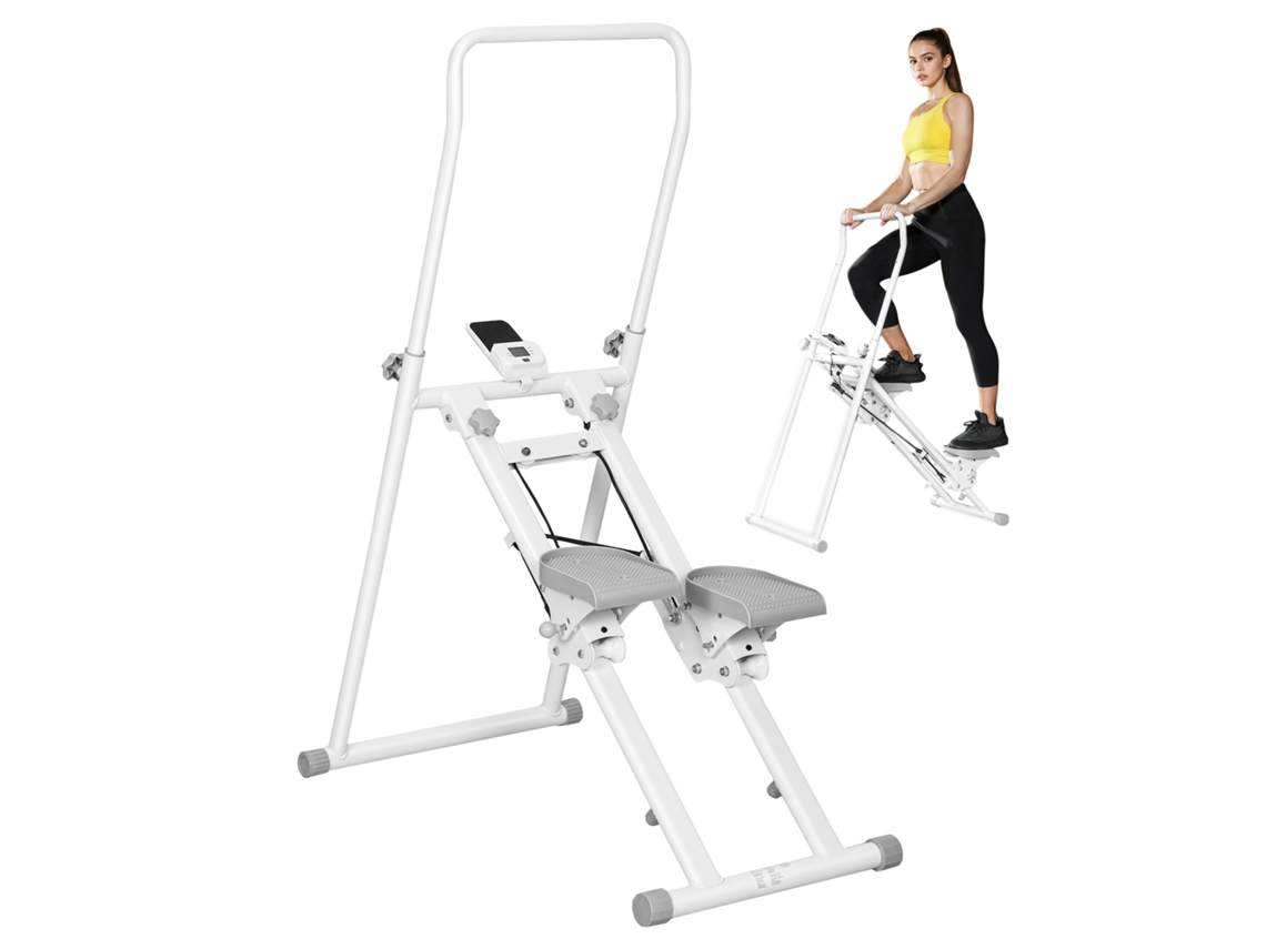 Stepper Vertical Climber Pieghevole Con Impugnatura Regolabile, Pedali Antiscivolo E Monitor Lcd, Bianco