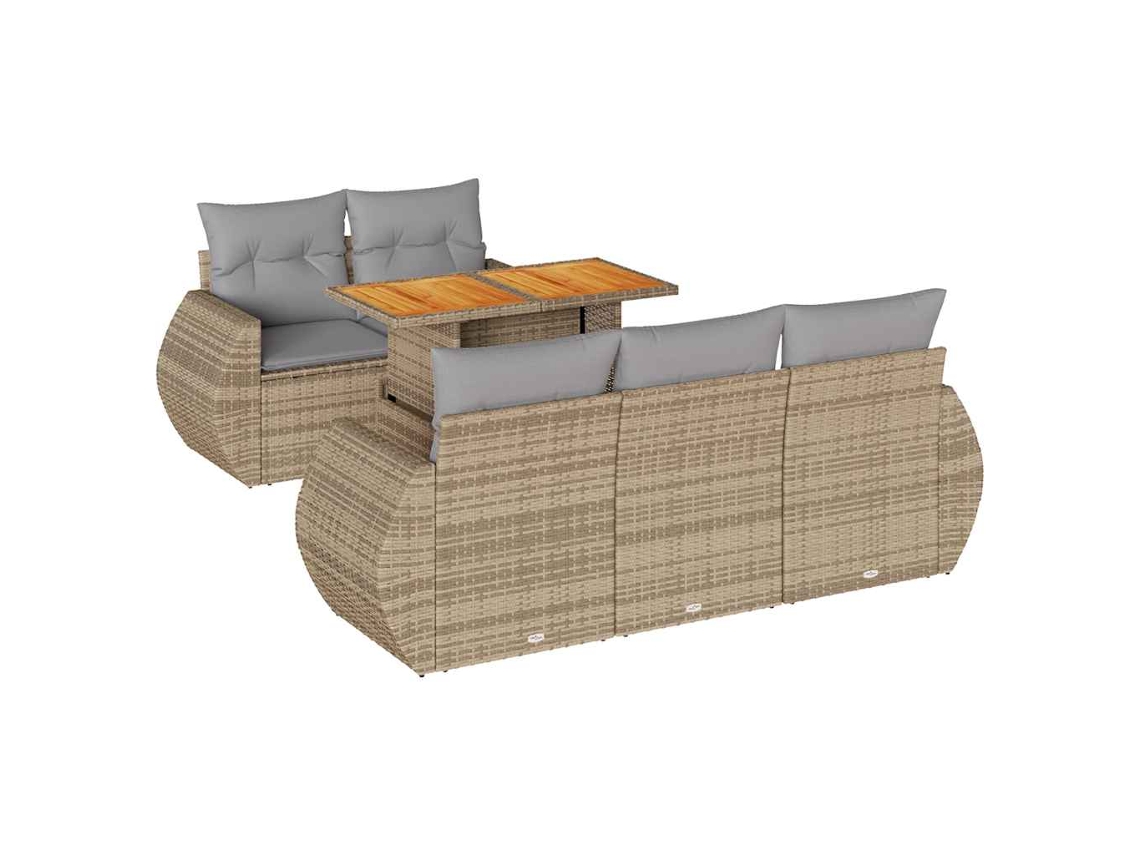 Conjunto de 6 Sofás P/ Jardim com Almofadões Vime Pe Bege MAISON EXCLUSIVE (80x200 cm)