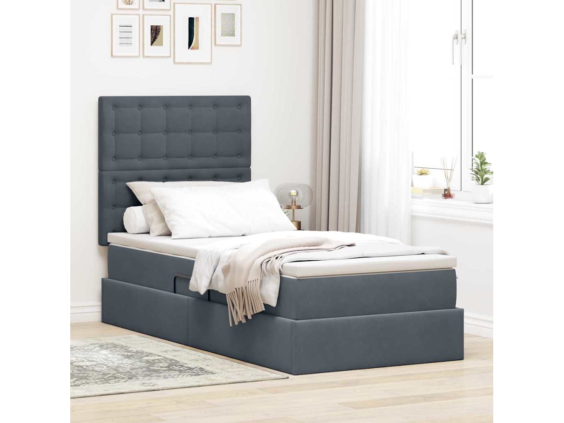 Vidaxl Cama De Armazenamento Led Com Colchão Cinzento-escuro