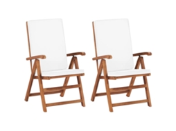Cadeiras Jardim Reclináveis Almofadões 2pcs Teca Maciça Creme Dkd Home Decor