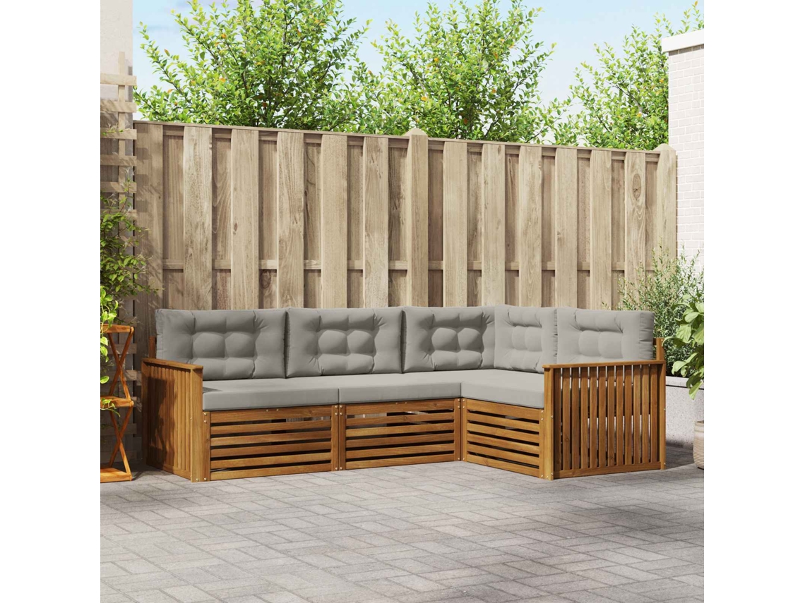 Vidaxl Conjunto De Sofás Para Exterior 4 Unid. Cinza Natural E Claro