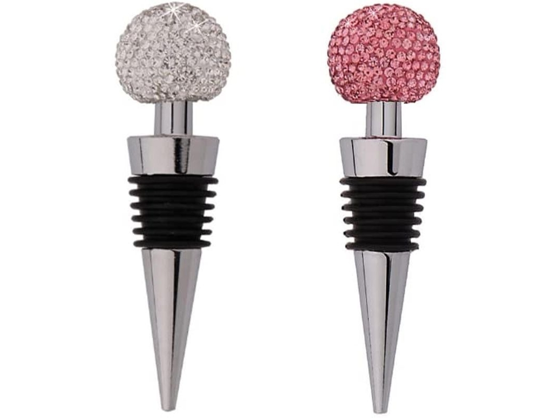2 Parafusos de Vinho Decorativos Bling para Garrafa Rosa e Branco com Marca