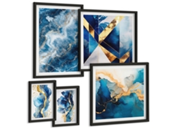 Conjunto De Pinturas Composições Abstratas Azuis Espelharte (5 Peças)
