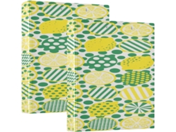Pasta escolar amarela e verde com bolinhas, 3,8 cm x 1,5 cm, 3 argolas com saquinhos, pacote com 1 ou 2 unidades, capa