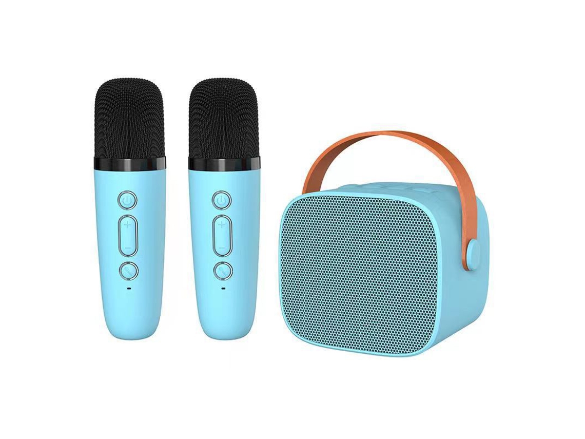 Mini Máquina De Karaokê Para Crianças E Adultos, Caixa De Som Portátil Com Bluetooth E 2 Microfones Sem Fio, Azul. Aquaforge
