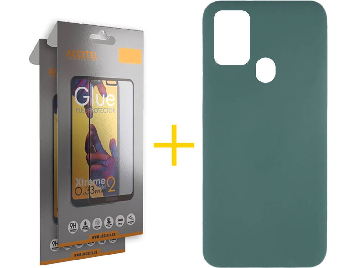 Capa e Película de Vidro Full 2 x Samsung Galaxy A21s ACCETEL Silicone Líquido Verde