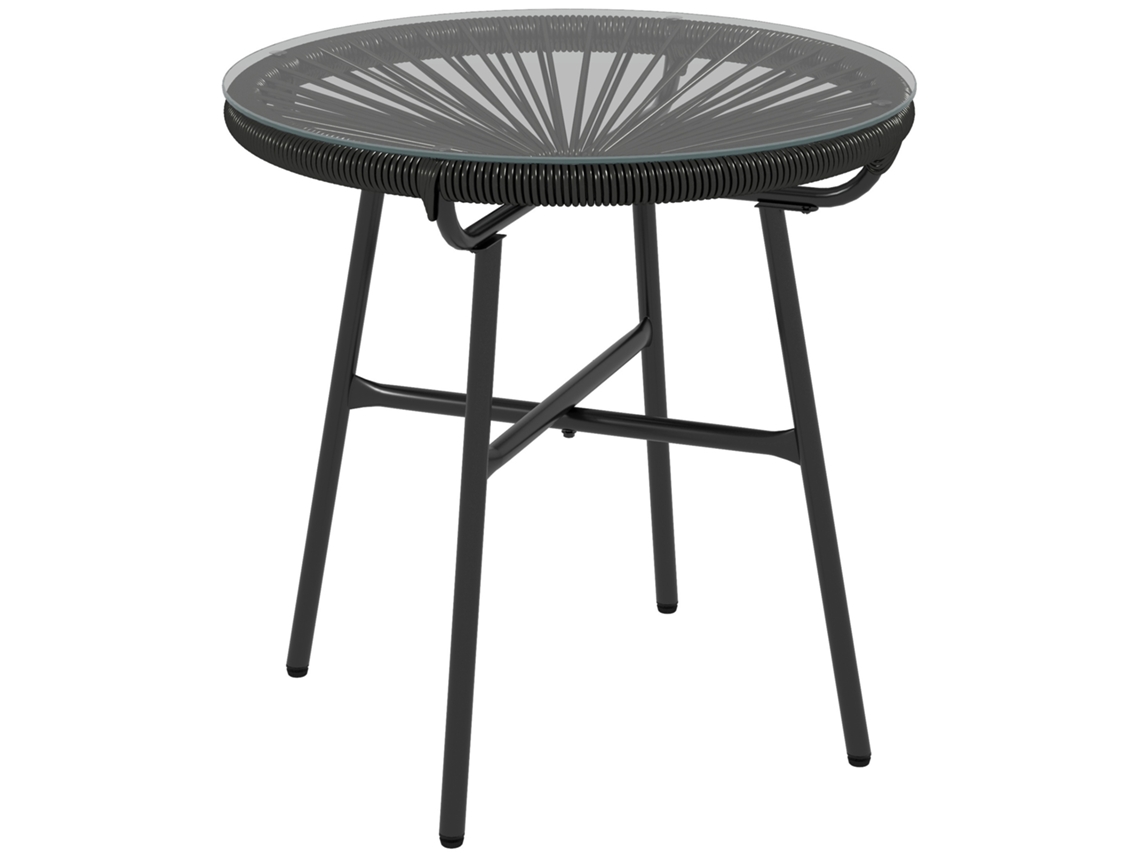 Mesa de Jardim Outdoor com Vidro Temperado, Resistente ao Clima, 50cm, Preto