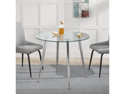 Mesa de vidro Humppila redonda versátil com 4 pernas de aço 75 x Ø 80 cm - Transparente e Cromado [en.casa]