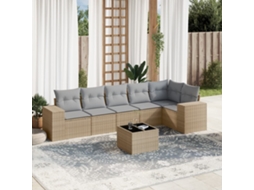 Vidaxl 7 Pcs Conjunto De Sofás P/ Jardim Com Almofadões Vime Pe Bege