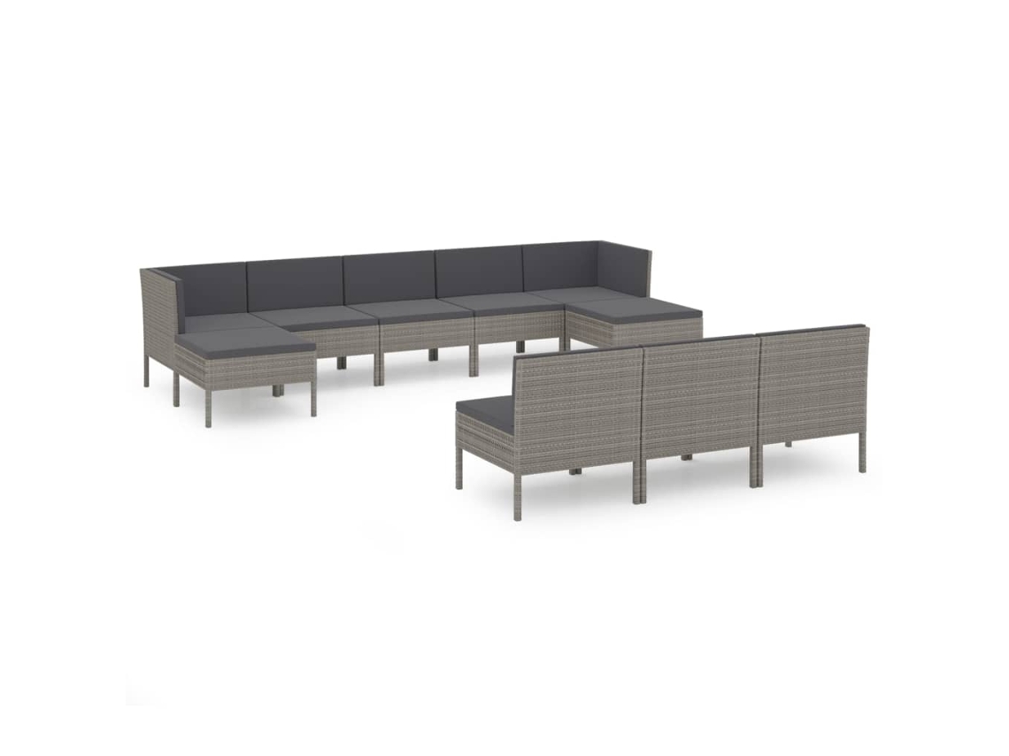 Maison Exclusive - 10 Pcs Conjunto Lounge De Jardim C/ Almofadões Vime Pe Cinzento