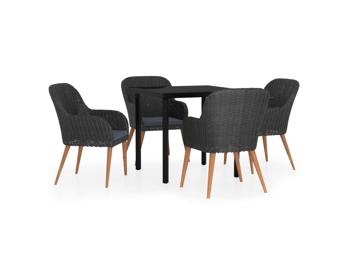 Maison Exclusive - 5 Pcs Conjunto De Jantar P/ Jardim C/ Almofadões Preto