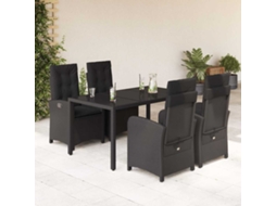 Vidaxl 5 Pcs Conjunto de Jantar P/ Jardim C/ Almofadões Vime Pe Preto