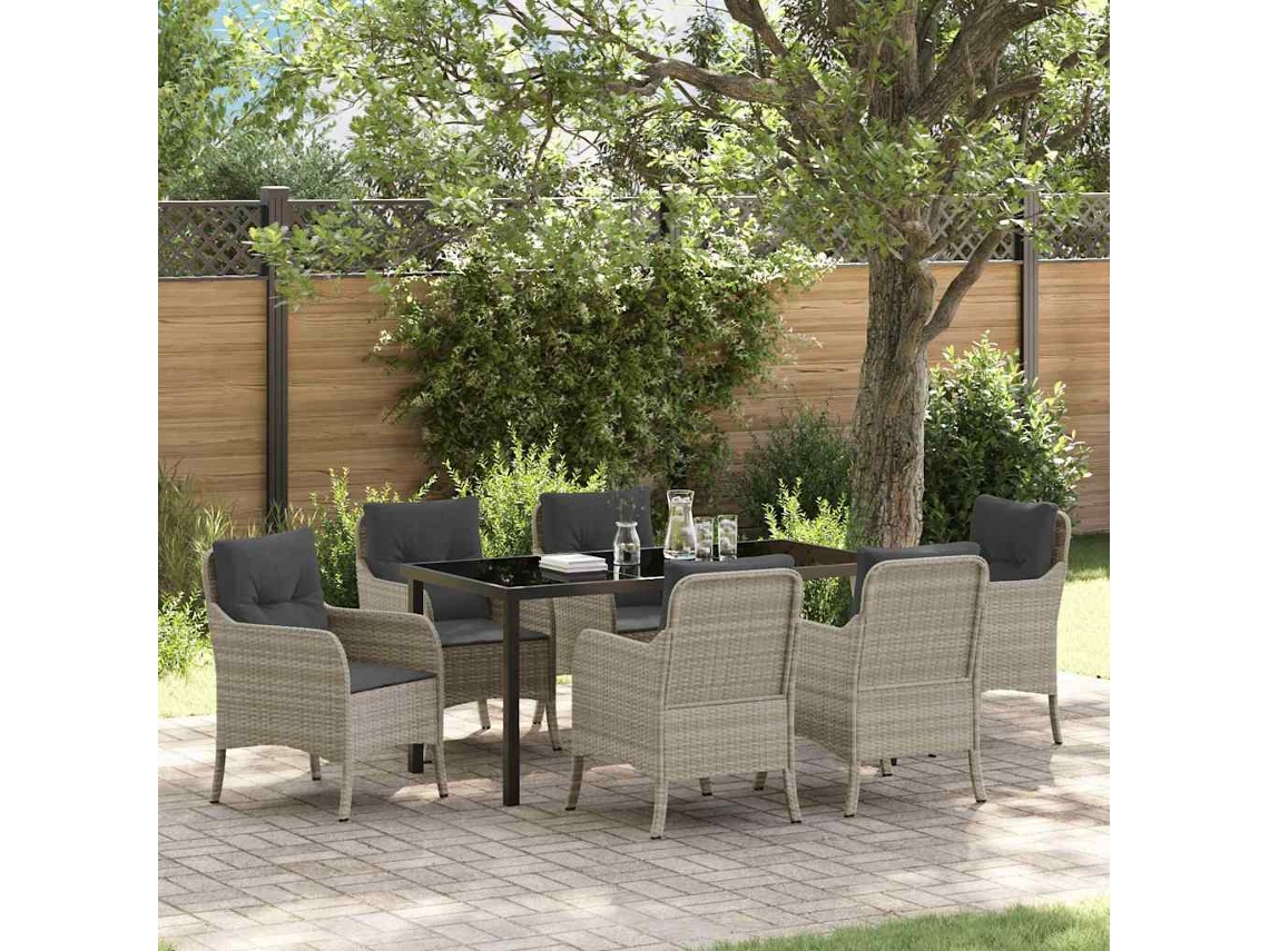 Vidaxl Conjunto de Jantar para Jardim 7 Pcs Cinzento claro Vime Pe