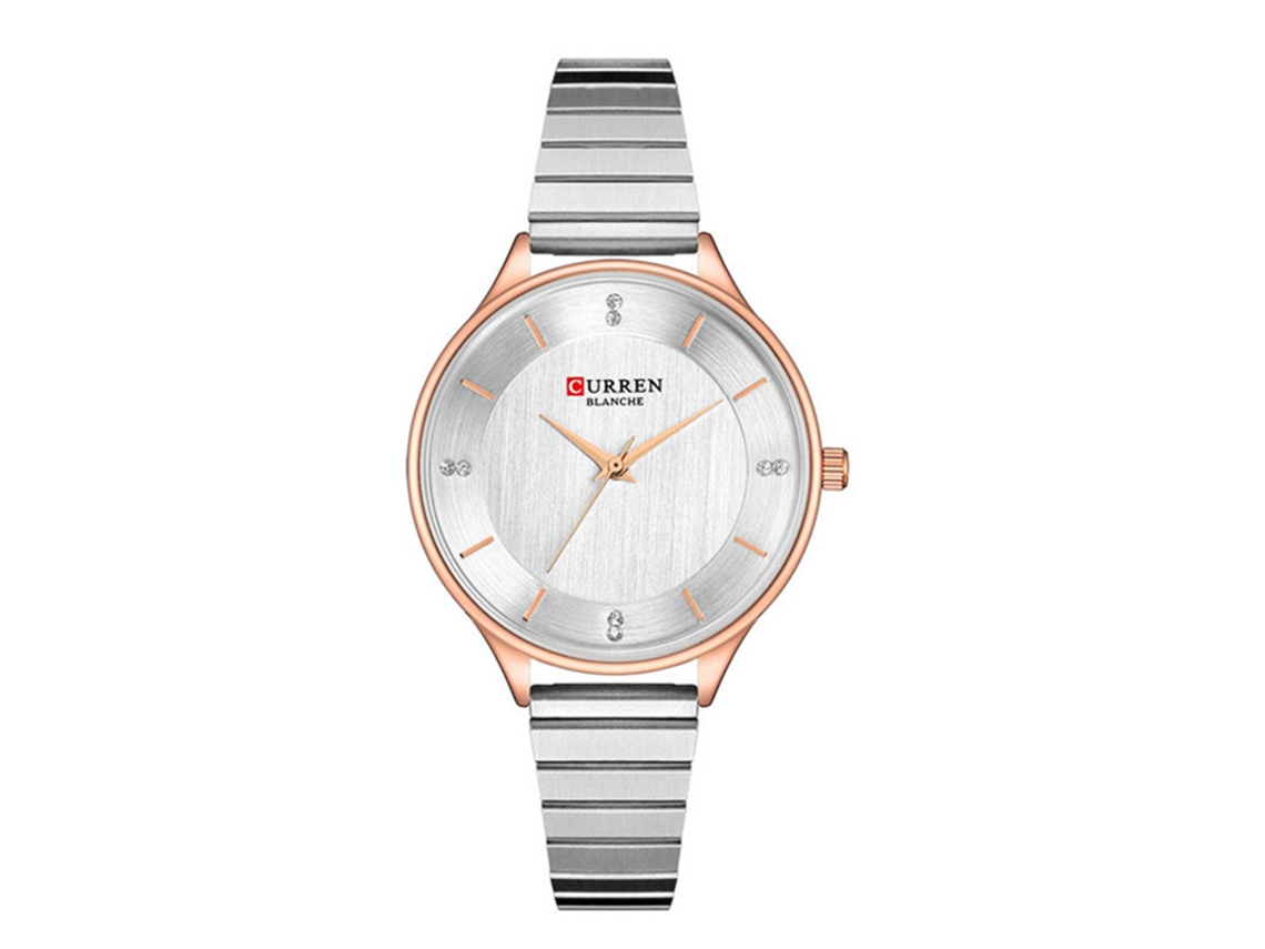 Relógio feminino elegante com pulseira de aço inoxidável, à prova d'água, MDUG (prateado)