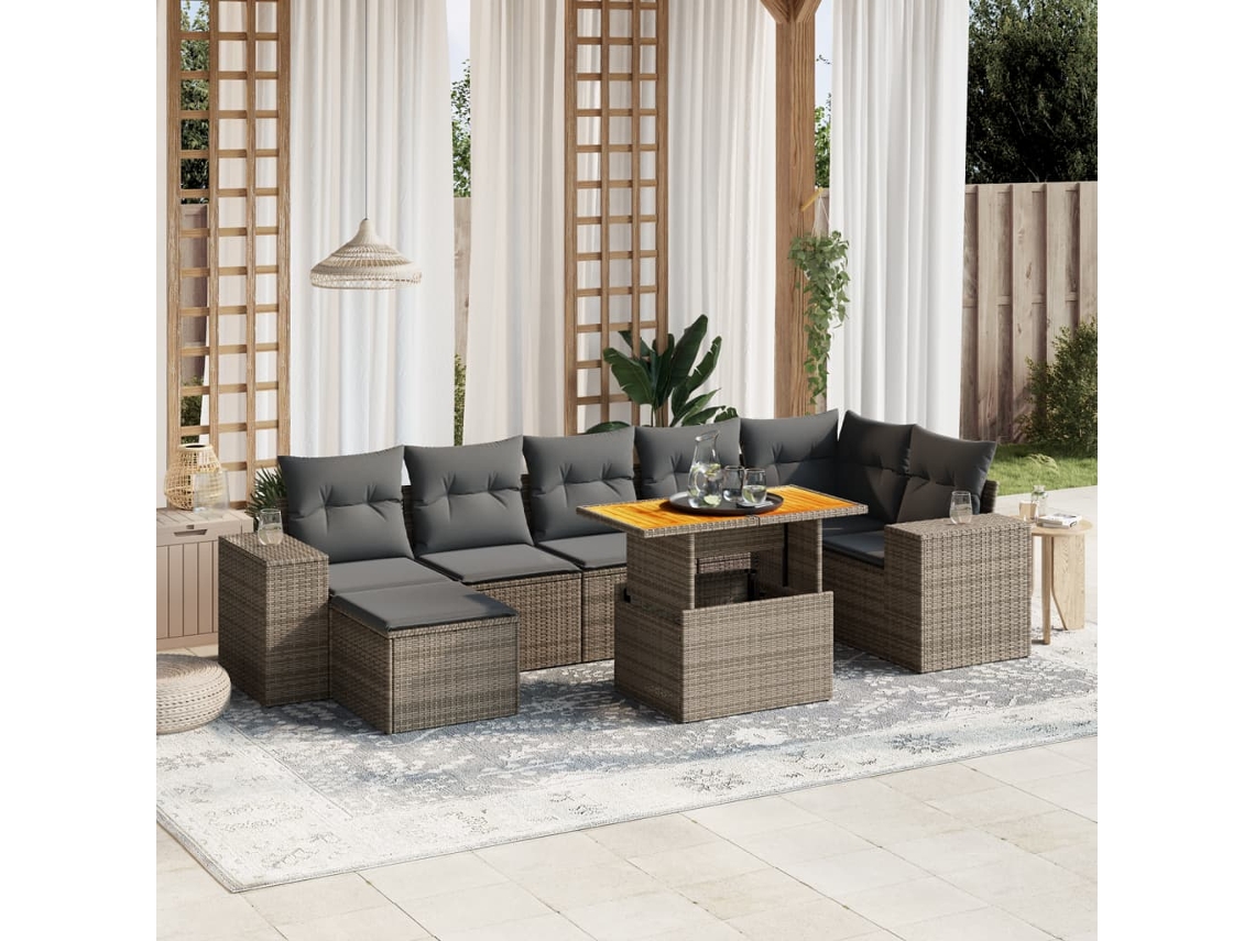 Vidaxl 8 Pcs Conjunto Sofás de Jardim C/ Almofadões Vime Pe Cinzento