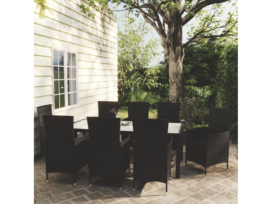 Vidaxl 9 Pcs Conjunto Jantar Exterior Com Almofadões Vime Pe Preto
