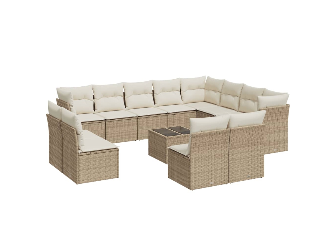 Conjunto de 13 Sofás para Jardim com Almofadões Vime Pe Bege MAISON EXCLUSIVE
