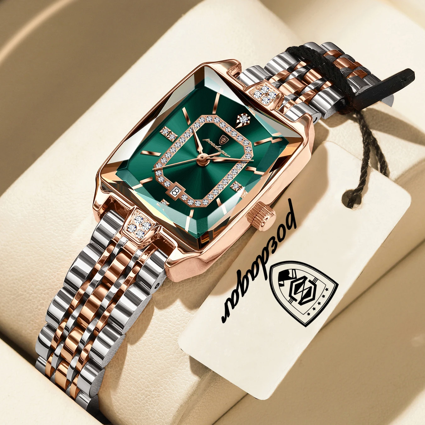 (verde Dourado) Relógio Feminino Elegante E Refinado, À Prova D'água, Em Aço Inoxidável, Com Exibição De Data. Relógio Feminino Estiloso.