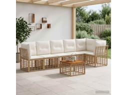 Vidaxl Conjunto De Sofá De Jardim 7 Unid. Natural E Branco Creme