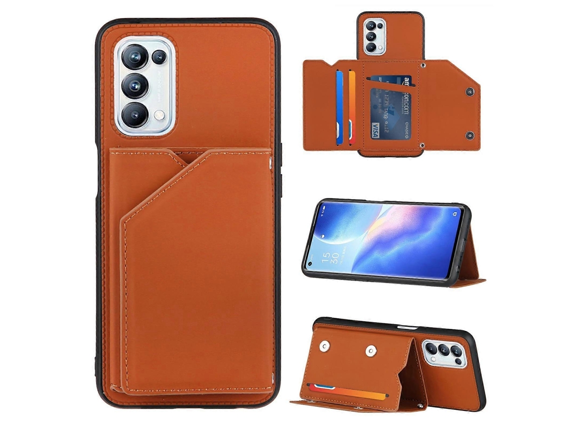 Para Oppo A93 5g Capa Traseira De Pu Tpu Pc À Prova De Choque Com Compartimentos Para Cartões E Suporte E Porta-retratos