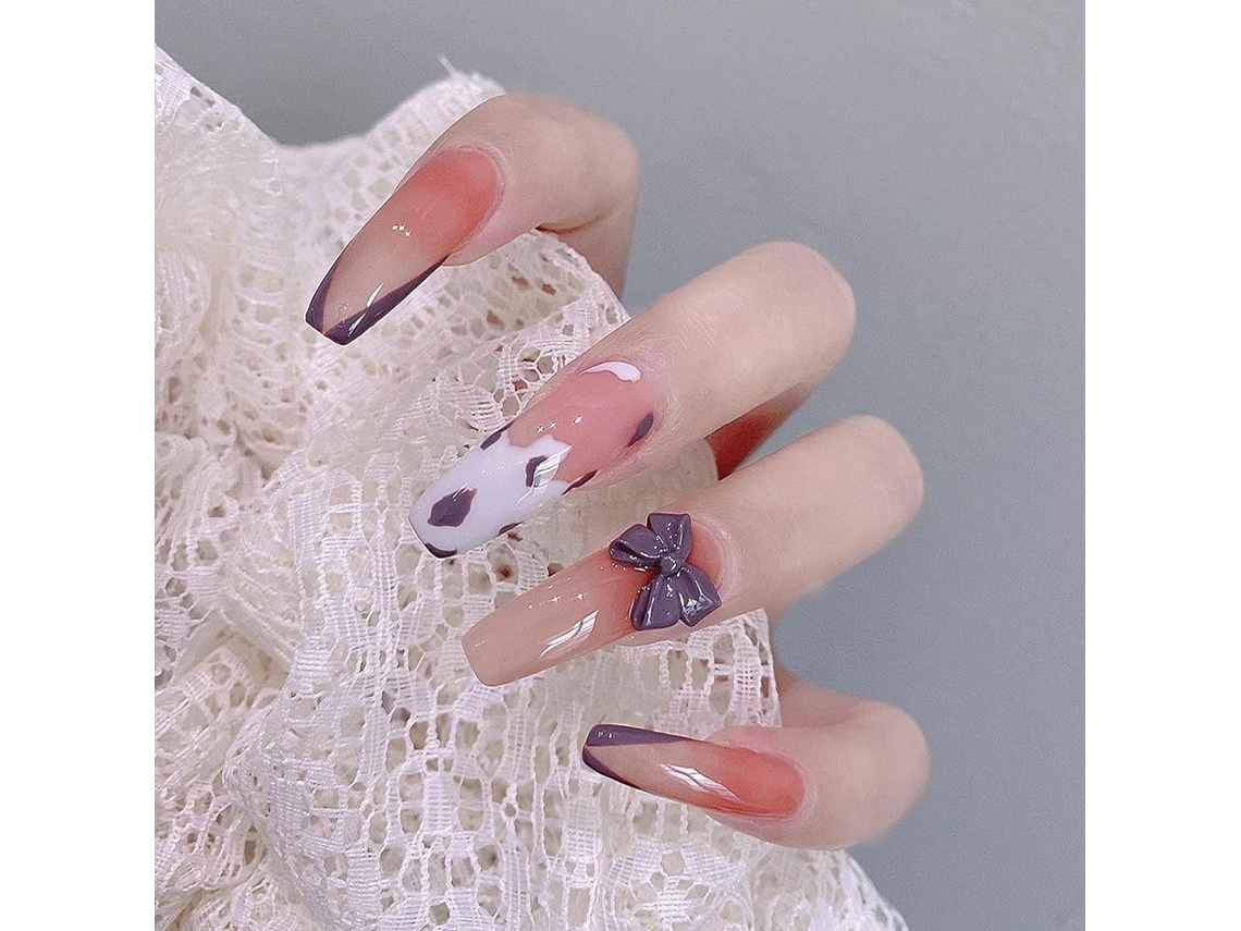 1 Peça de Tips para Unhas Modelo 1520 em Tom de Lilás com Desenho de Corações Geléia Incluída