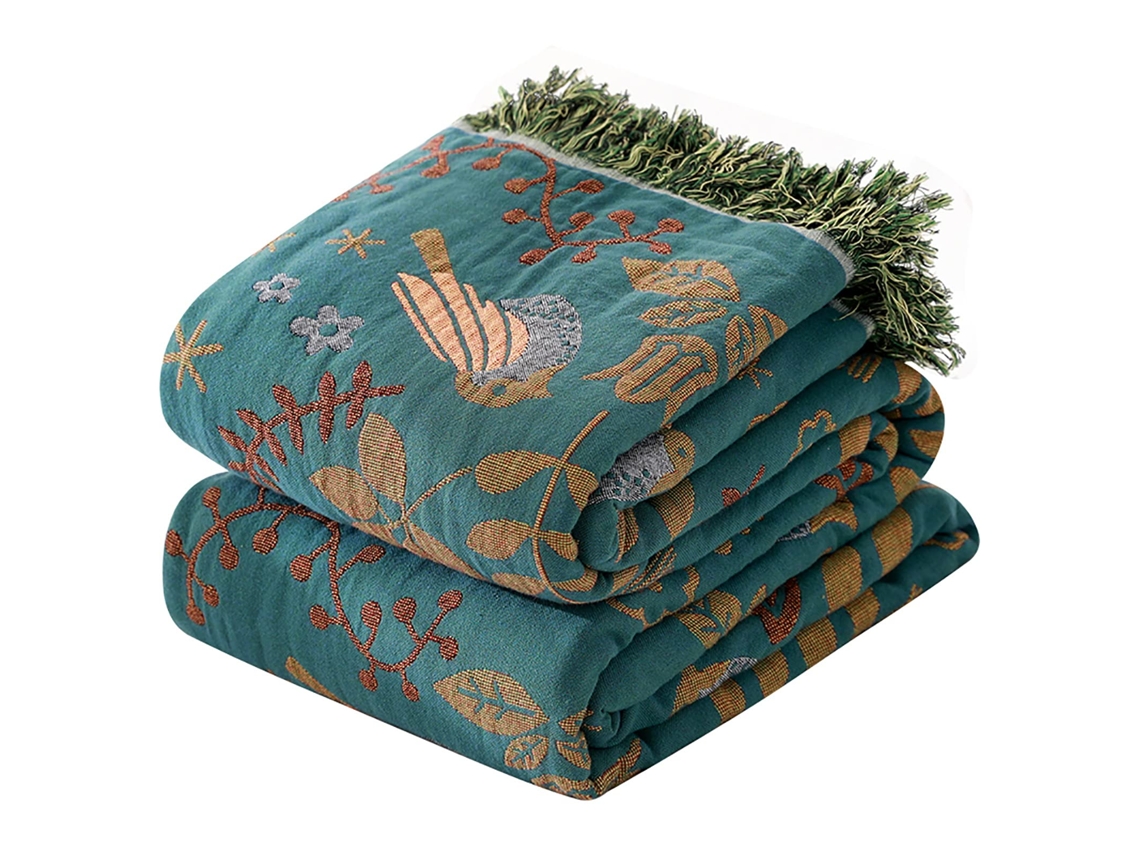 Colcha Boho Com Padrão De Feltro De Algodão, Xadrez Com Franjas-aquaforge