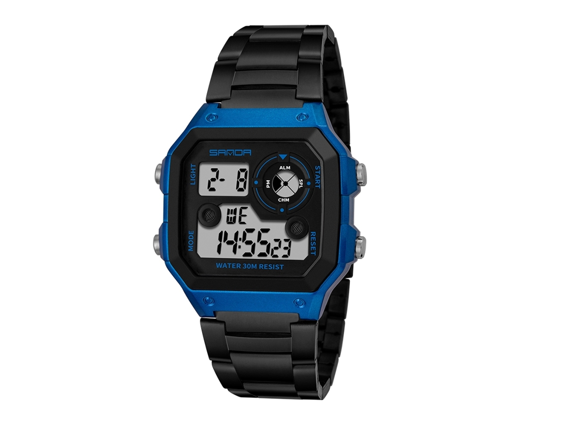 Relógio Digital Multifuncional Sanda Resistente À Água 30m Led Esportivo Preto+azul