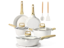 Conjunto De Panelas Antiaderentes Granito Branco 14 Peças, E Frigideiras, Compatível Com Indução Alumínio, Sem Pfos/pfoa
