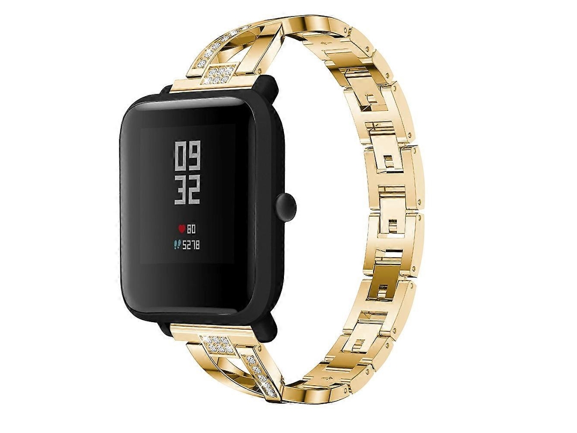 Pulseira De Aço Inoxidável Maciço Com Formato Em X E Cravejada De Diamantes Para Amazfit 20mm