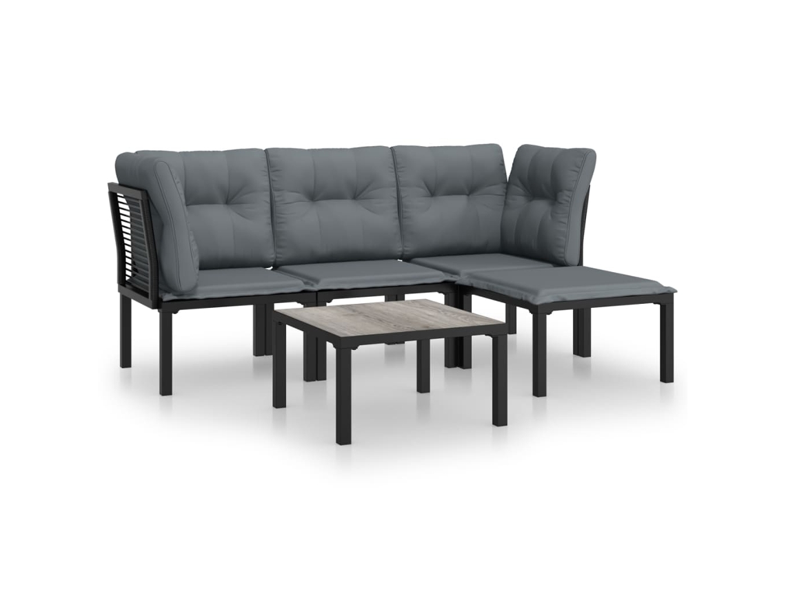 Conjunto de 5 Lounge de Jardim Vime Pe Preto e Cinzento MAISON EXCLUSIVE (5 pcs)