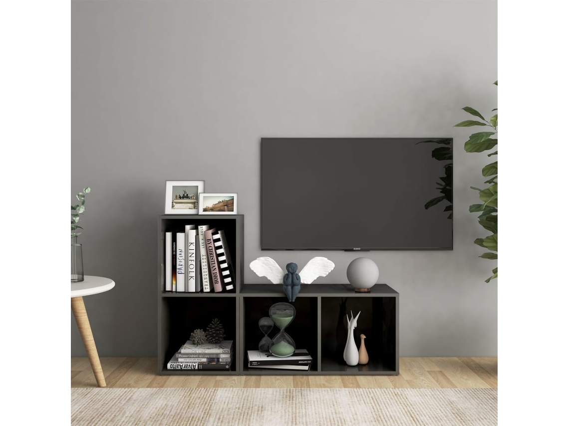 Vidaxl Móveis De Tv 2 Pcs Derivados De Madeira Cinza Brilhante