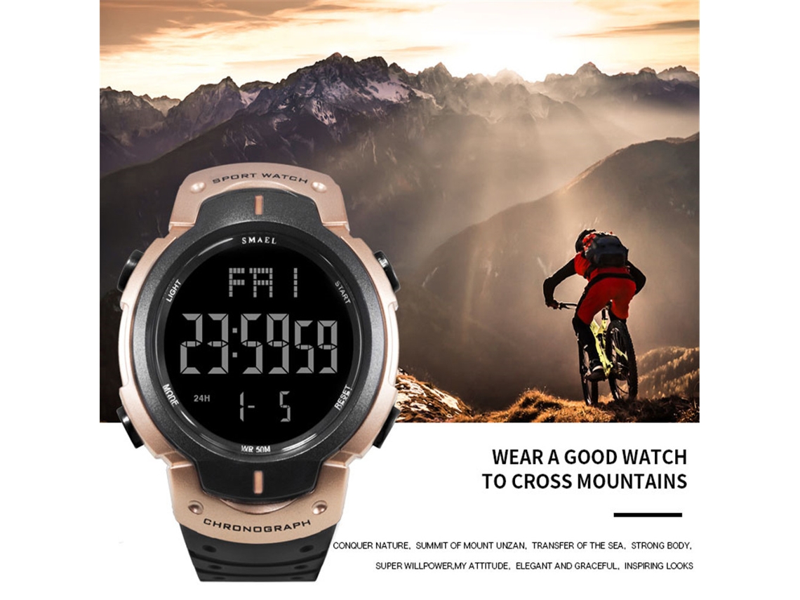 Reloj Deportivo Digital Al Aire Libre Impermeable Luminoso Para Hombre Oro Negro
