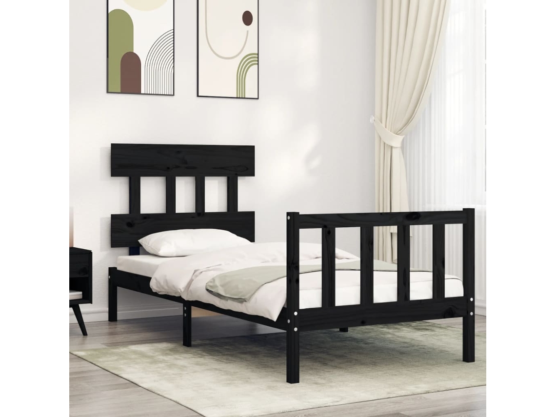 Estrutura Cama De Solteiro C/ Cabeceira Madeira Maciça Preto