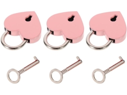 Mini Cadeado Em Formato De Coração Rosa, Conjunto Com 3 | Liga De Zinco, Acabamento