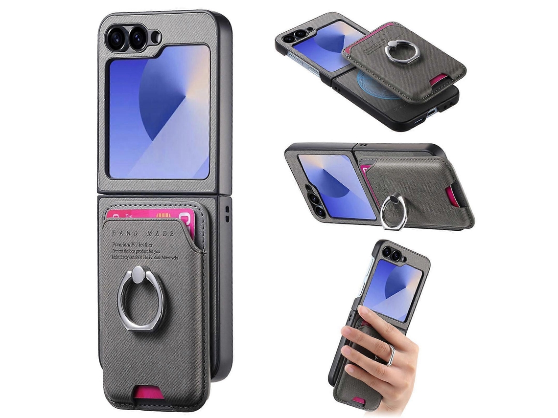 Capa Para Celular Samsung Galaxy Z Flip 6 / Flip 7 Fe Em Tecido Sarjado Com Fecho Magnético E Compartimento Para Cartões.